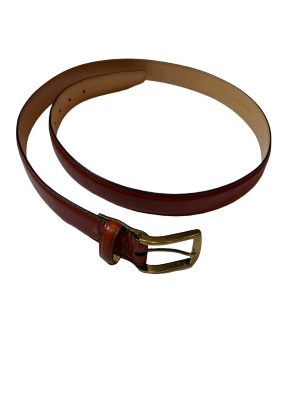 Lands’ End Brown Leather Belt Brass Buckle Size 40 Classic Casual